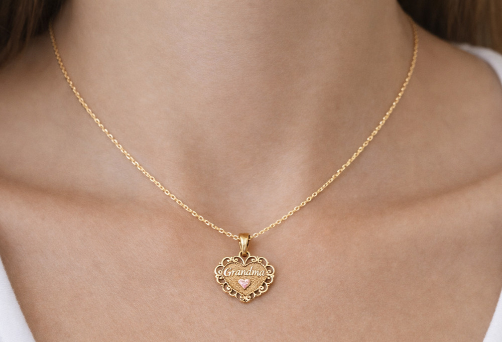 Michael Anthony 14K Yellow Rose Gold Heart Pendant "Grandma" & 17" Necklace 4gr